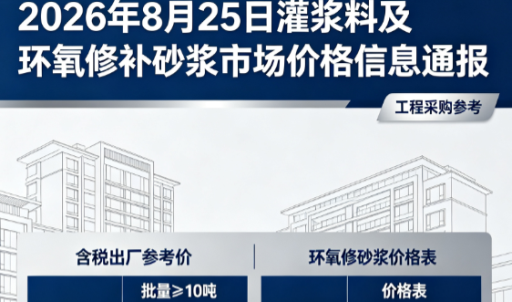 通海2026年8月25日灌浆料及环氧修补砂浆市场价格信息通报